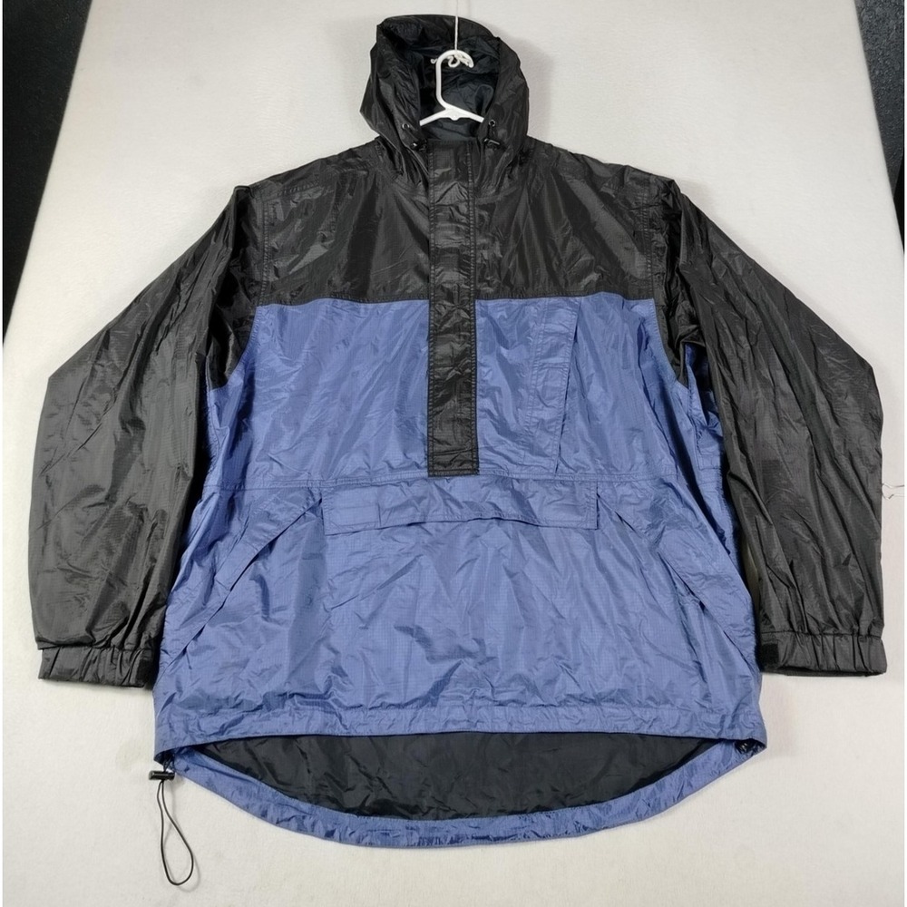 Vintage REI Jacket Mens XL Blue Black 1/2 Zip Gore-Tex Hooded Windbreaker Anorak